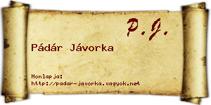 Pádár Jávorka névjegykártya